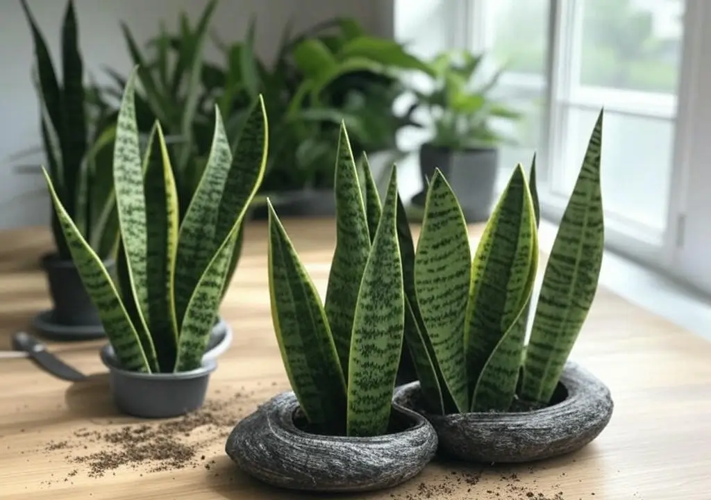 Snake plant propagation by division.