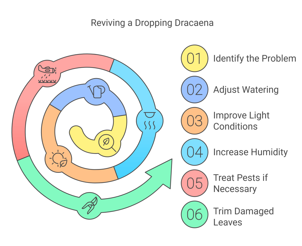 Infographic on how to revive a drooping Dracaena plant