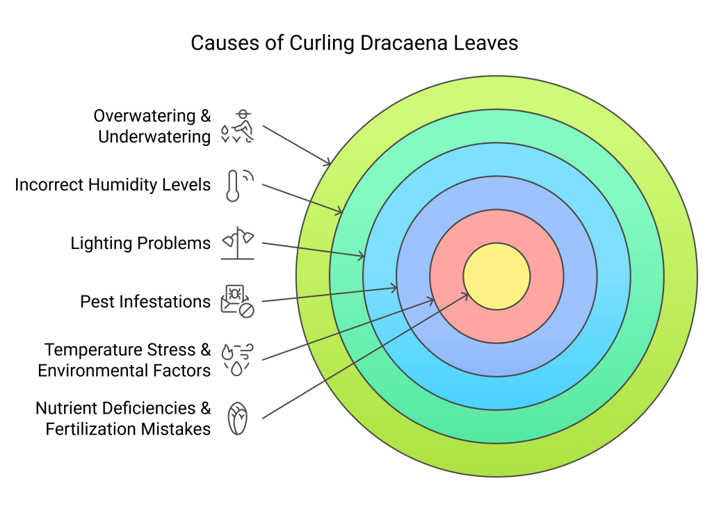 Infographic of the Top Causes of Curling Dracaena Leaves.