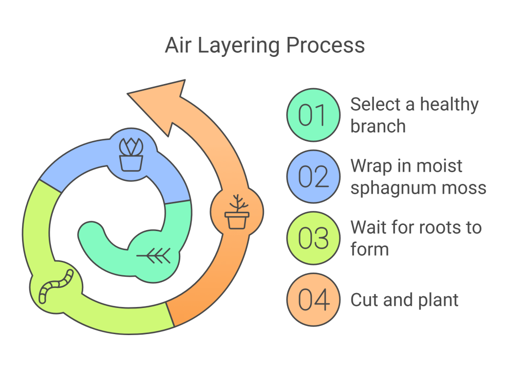 Infographic showing how to propagate Dracaena Marginata through air layering.