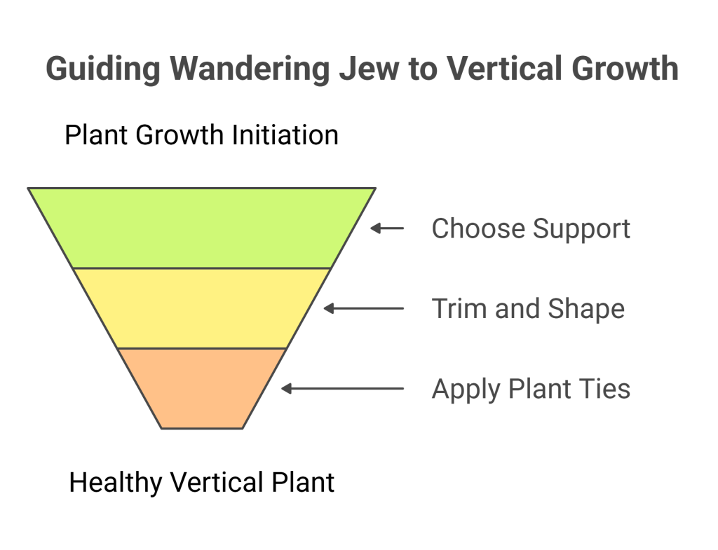 Infographic showing key steps to grow Wandering Jew (Tradescantia) upwards.