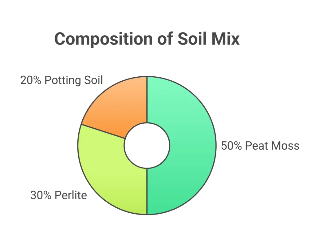 Peace lily (Spathiphyllum) potting mix infographic.
