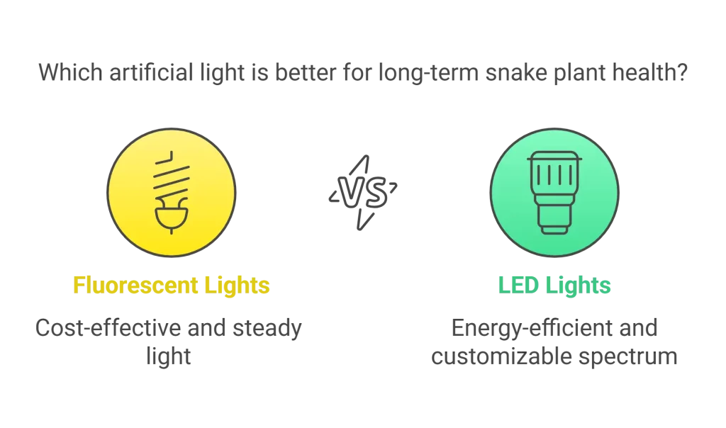 Snake Plant Light Requirements:
Fluorescent vs. LED Lights