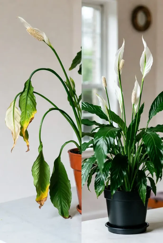 Peace lily watering instruction