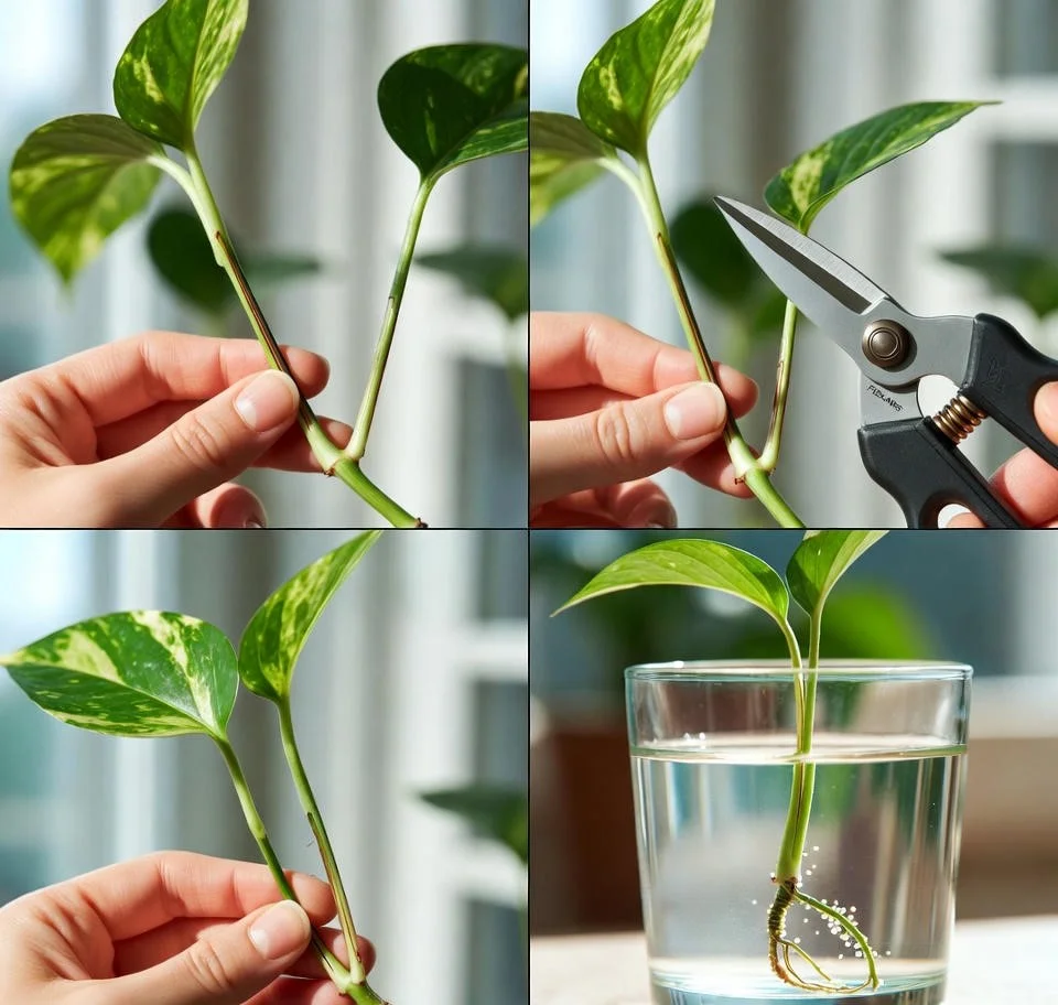 Step-by-step how to take and prepare pothos cuttings for water propagation