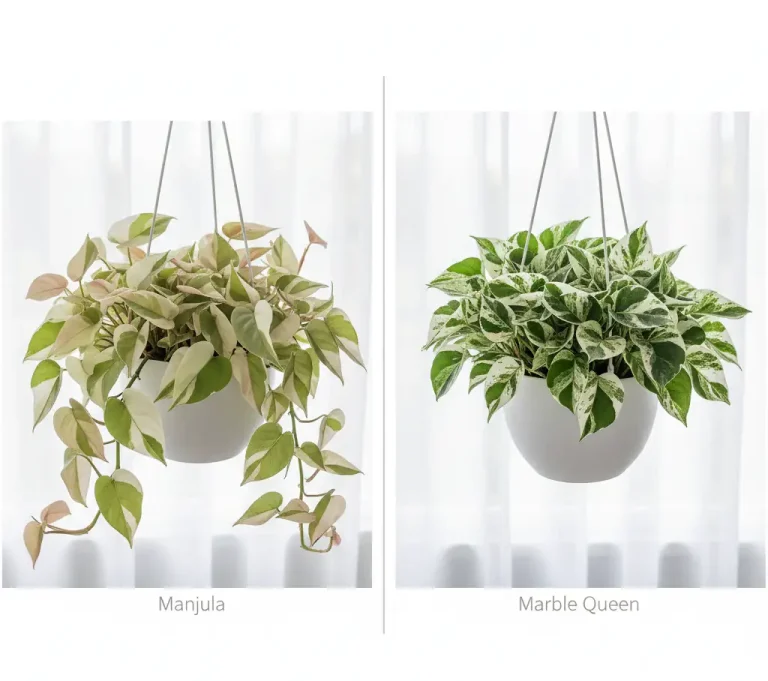 Manjula pothos vs Marble Queen pothos side-by-side comparison