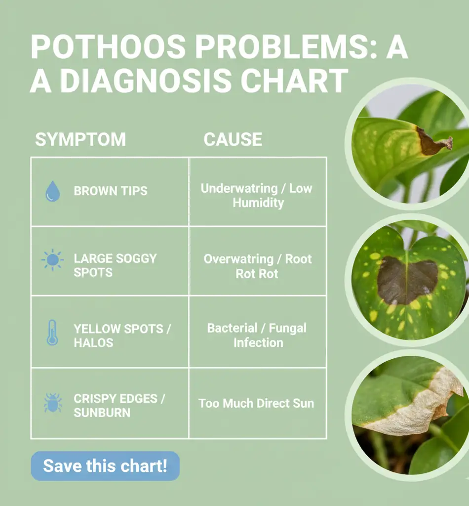 pothos brown spots diagnosis cheat sheet with photos and symptoms