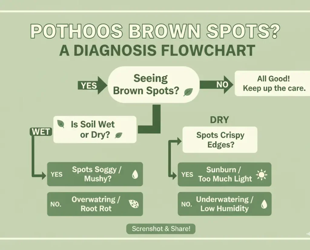 pothos brown spots diagnosis flowchart 2026