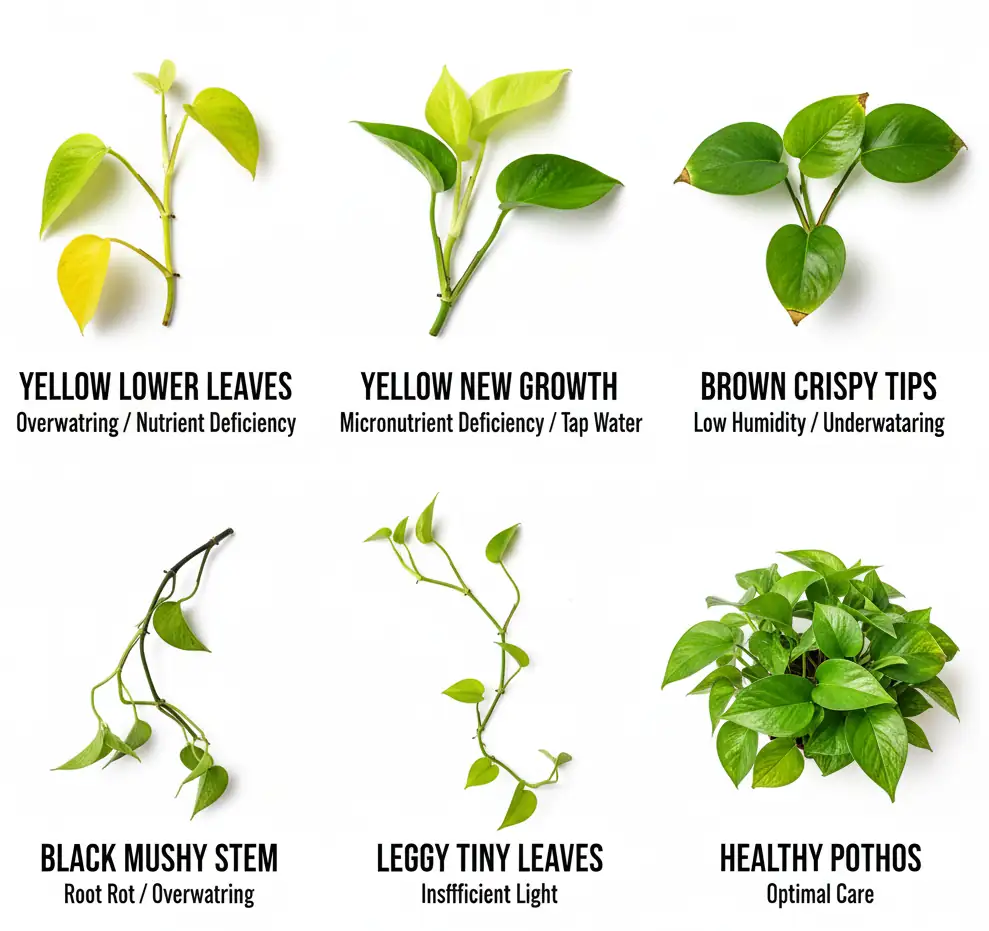Pothos plant problems and symptoms – quick visual diagnosis chart