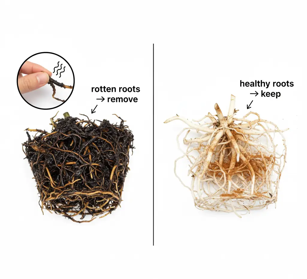 Pothos root rot identification and emergency root pruning step by step