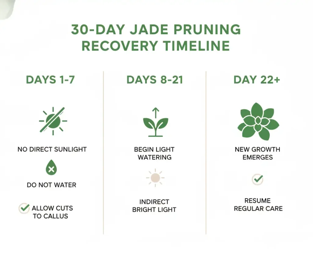 30 day jade plant pruning recovery timeline infographic