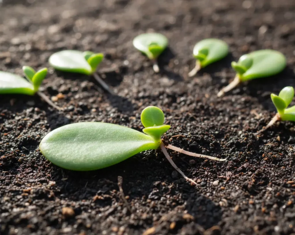 successful jade plant leaf propagation with baby plant growing from single leaf
