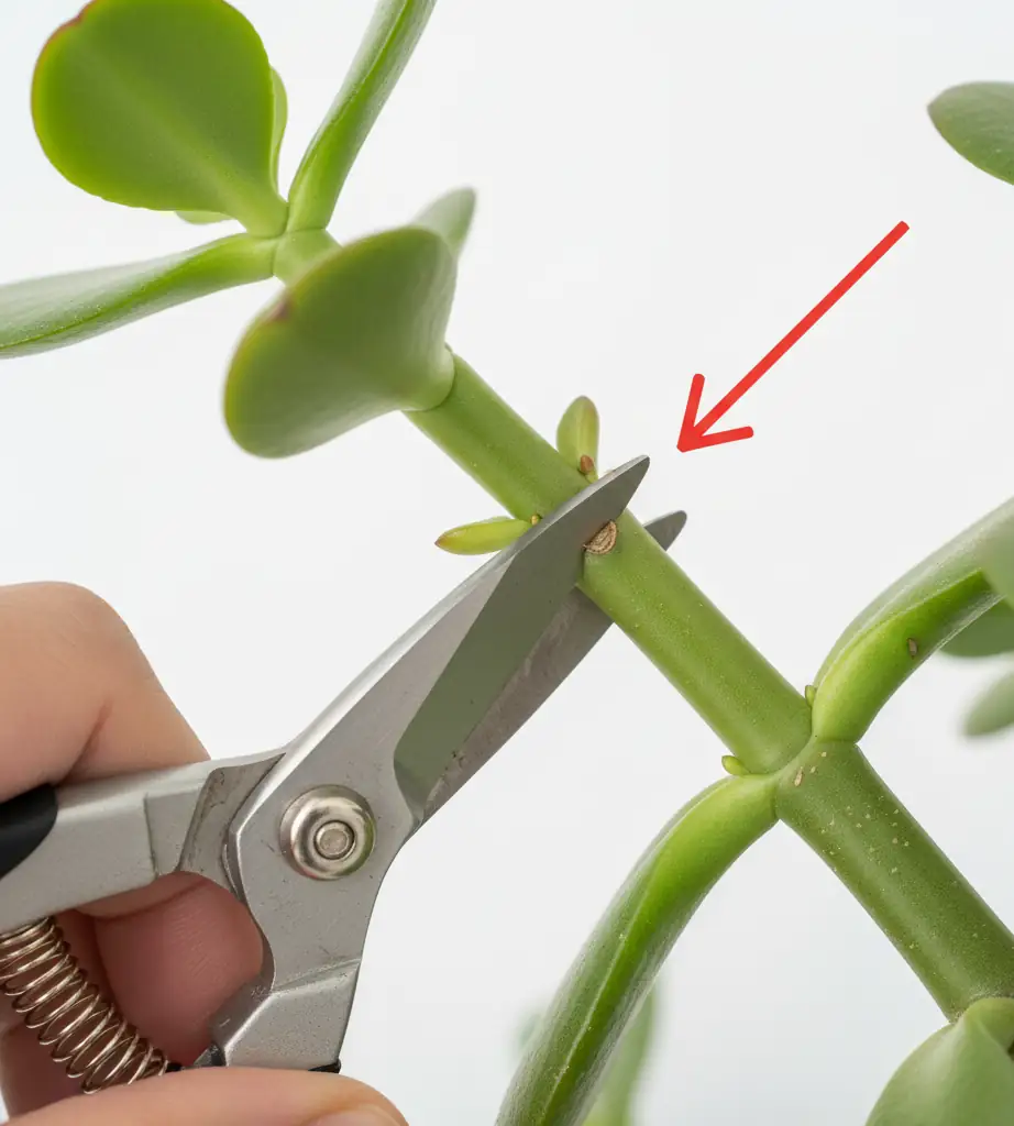 Correct pruning cut above node to make jade plant bushy