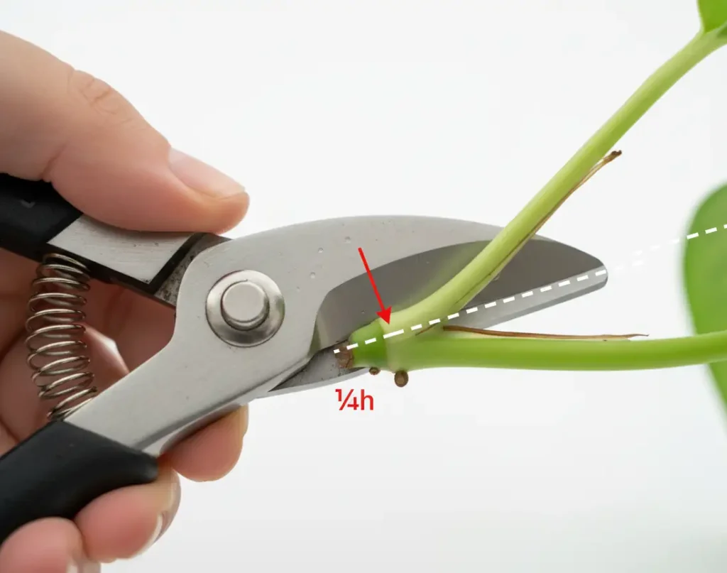 correct way to prune pothos above leaf node for maximum branching
