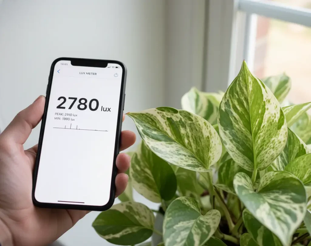 snow queen pothos ideal light lux meter reading 2500 lux bright indirect