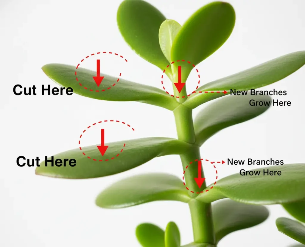 where to cut jade plant stem for bushy growth diagram