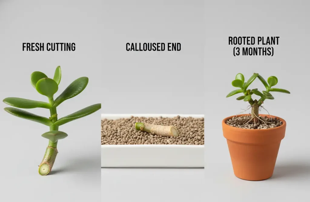 jade plant stem cutting propagation success over three months