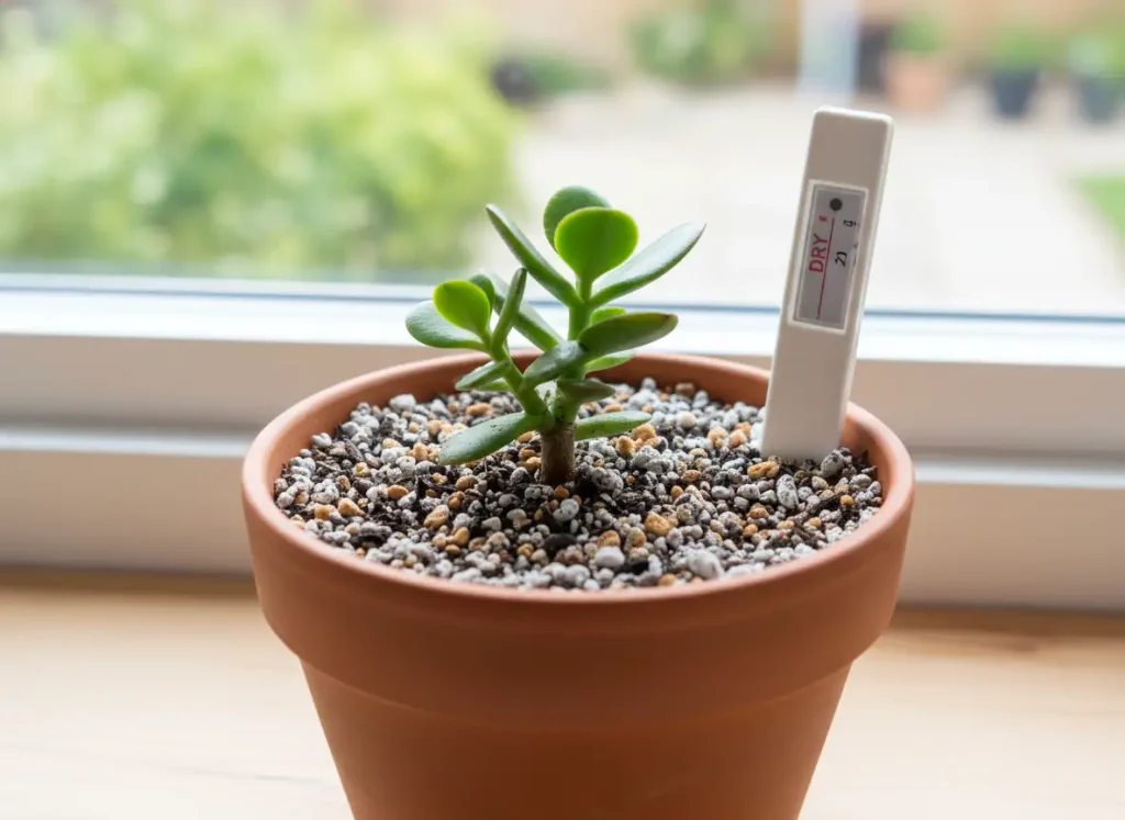 Correct gritty soil mix and terracotta pot for jade plant rot prevention